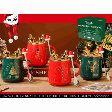 Tazza gold renna con coperchio