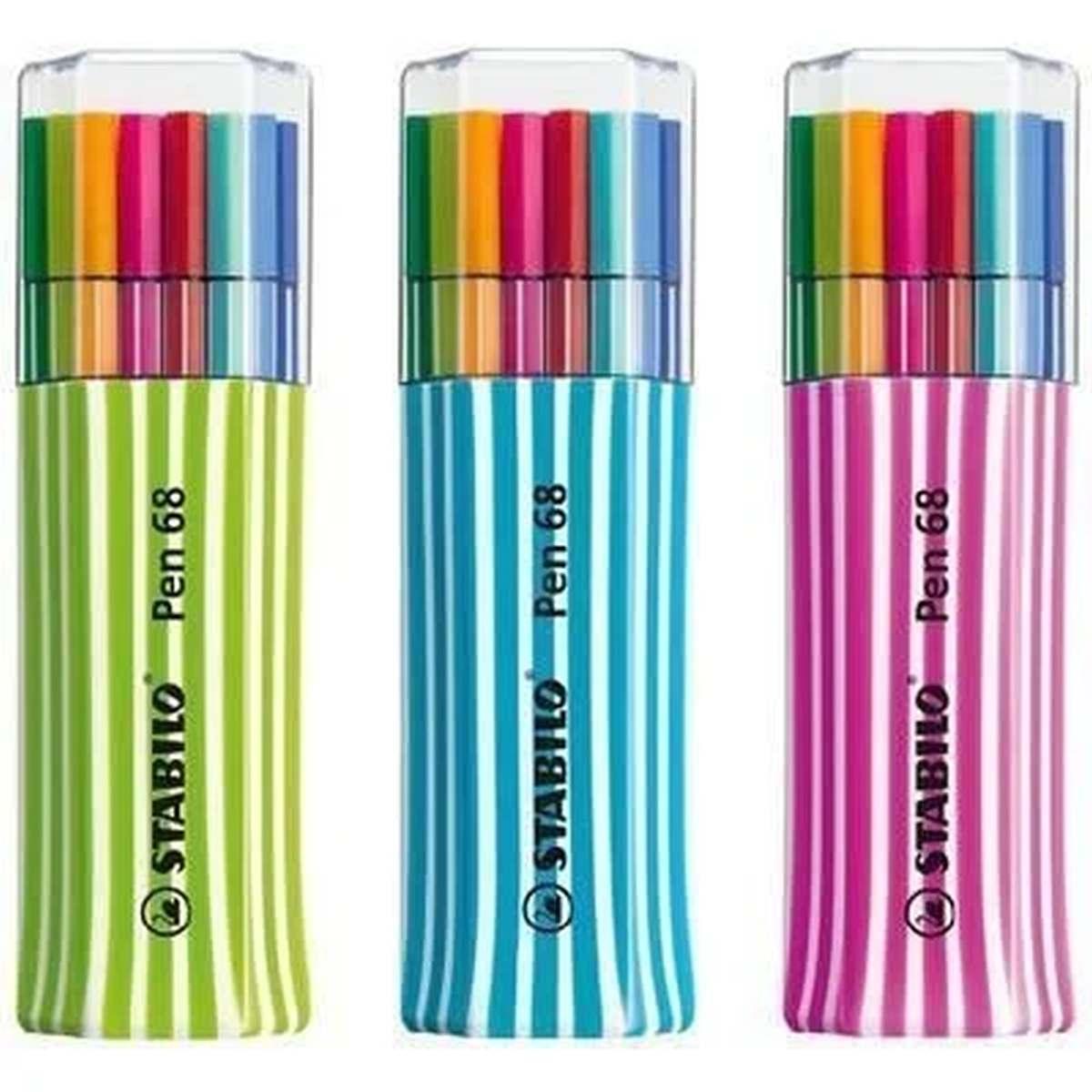 STABILO Pen 68 Big Pen Box con 20 col.ass. (4 pz.blu scuro+3 pz.viola+3 pz.verde smeraldo)