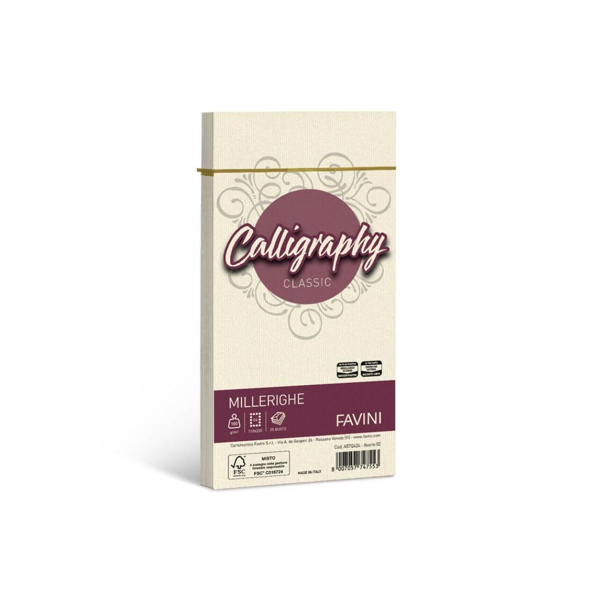 Calligraphy lino 11x22 25 buste 120gr. avorio