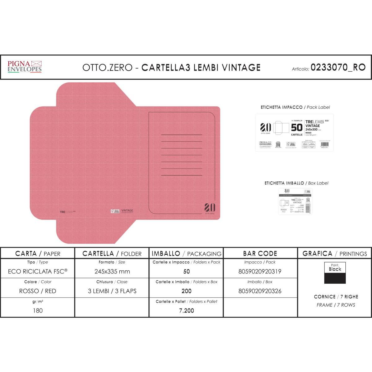 Cartella  c/lembi 25x35 vint. pz.50 gr.180 rosso