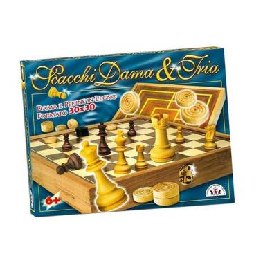 SCACCHI DAMA E TRIA IN SCATOLA 30X30 con scacchi in plastica