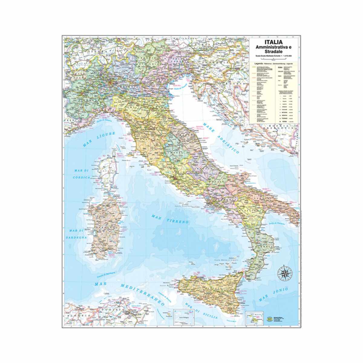 Cartina murale italia amministrativa stradale 97x122