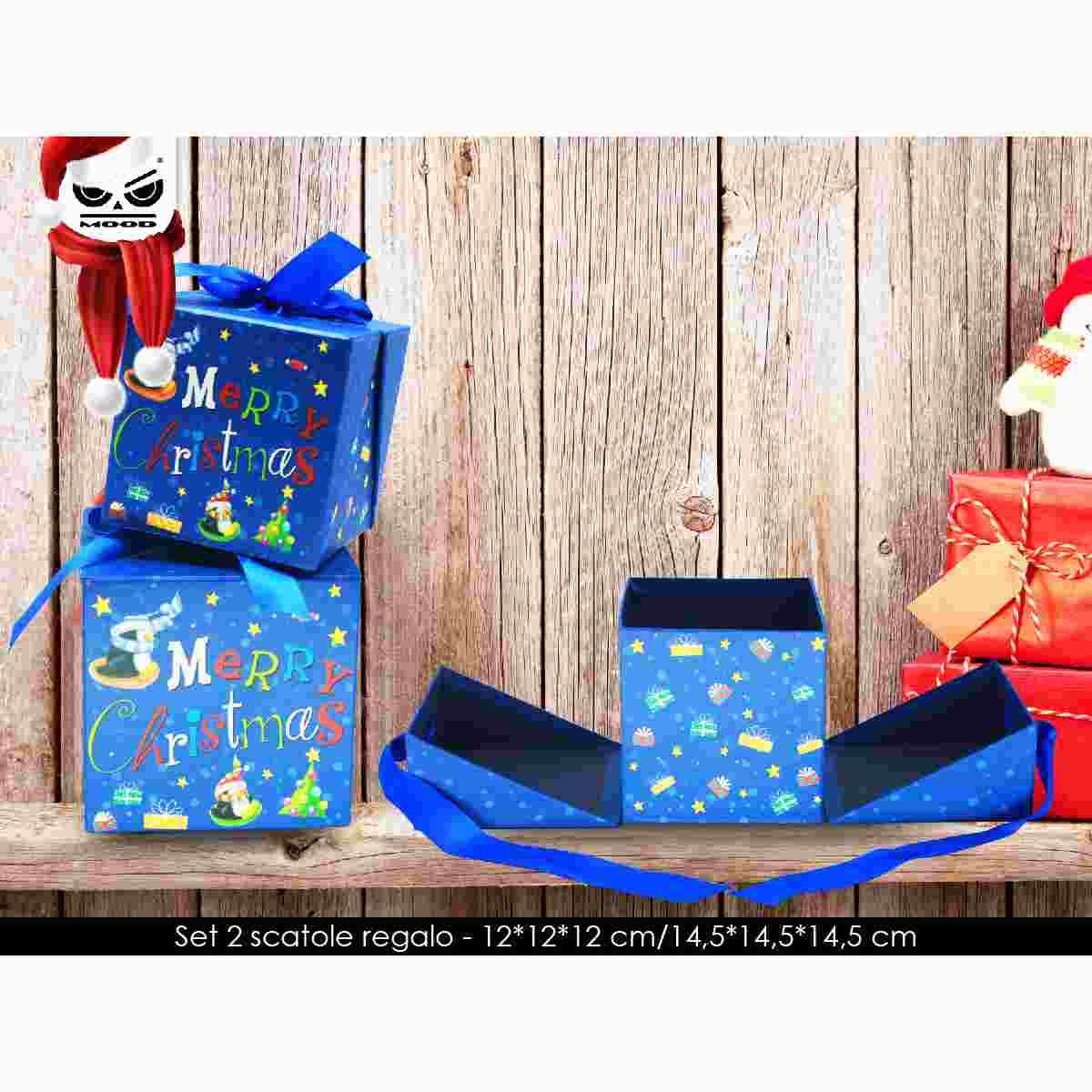 Set 2 scatole quadrate con apertura con fiocco