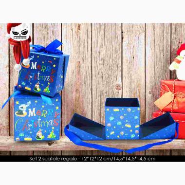 Set 2 scatole quadrate con apertura con fiocco