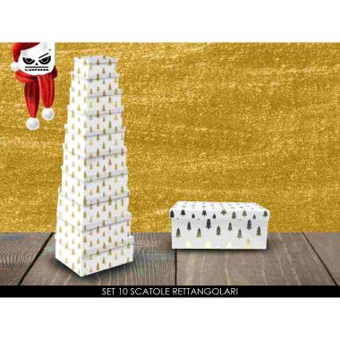 Set 10 scatole rettangolari bianca con alberi oro