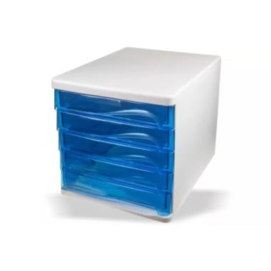 Cassettiera 5 cassetti alt 4 cm blu trasp.