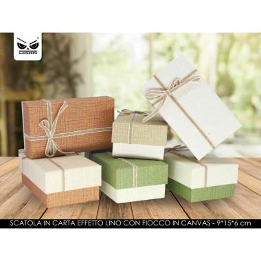Scatola effetto lino con fiocco 9x15x6