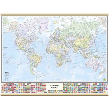 Cartina murale mondo con bandiere plast 132x99