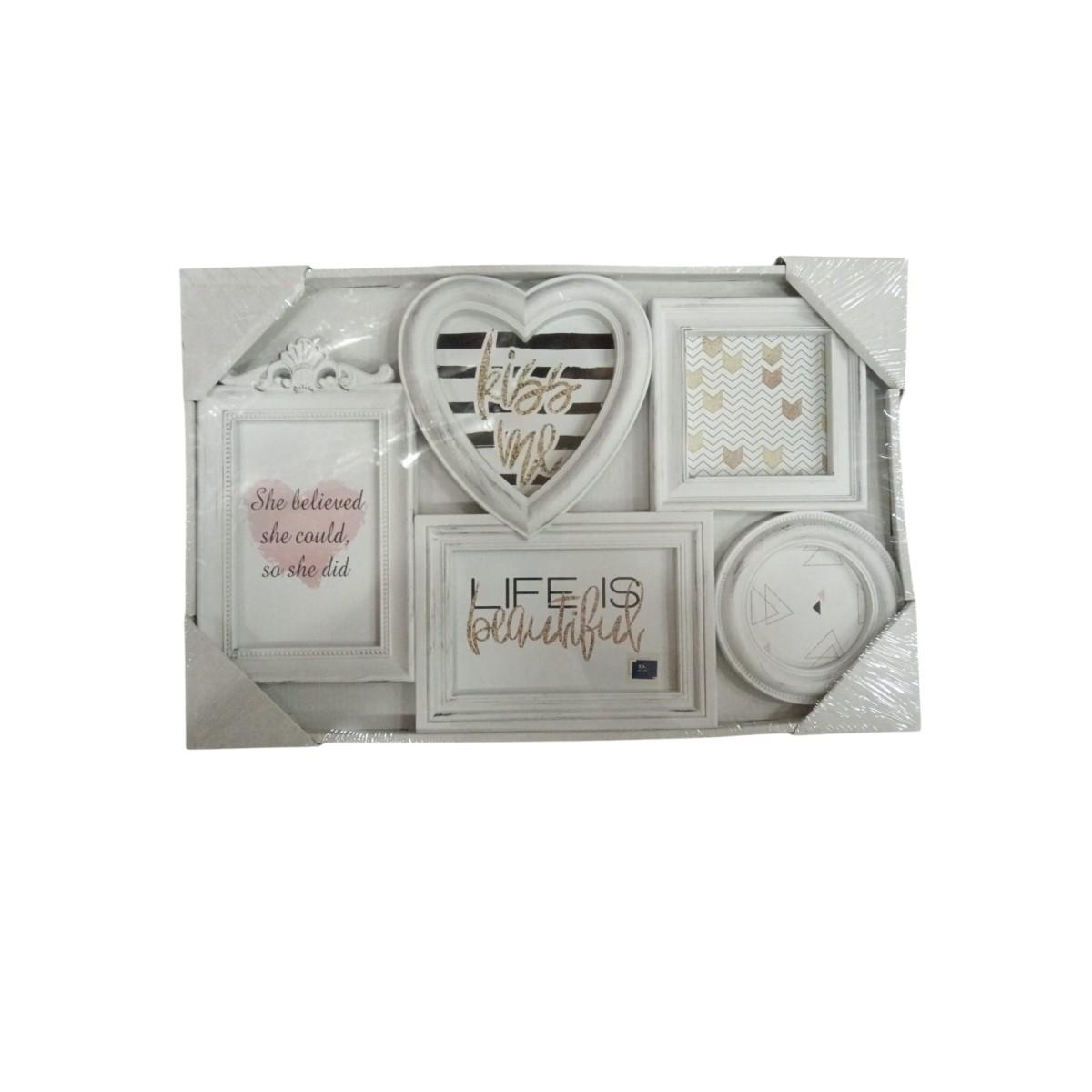 Cornice 5 foto 10x15cm tondo e cuore bia