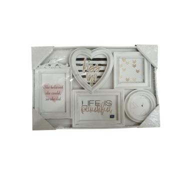 Cornice 5 foto 10x15cm tondo e cuore bia