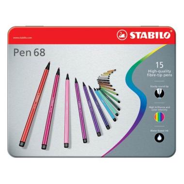 Stabilo pen 68 scatola metallo 15 colori ass