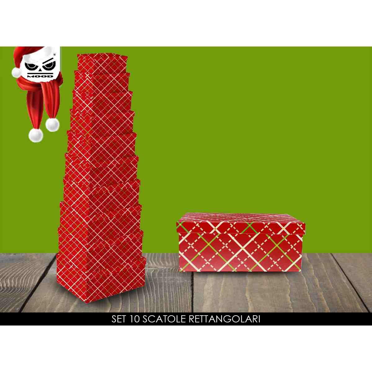 Set 10 scatole rettangolari rossa con decoro