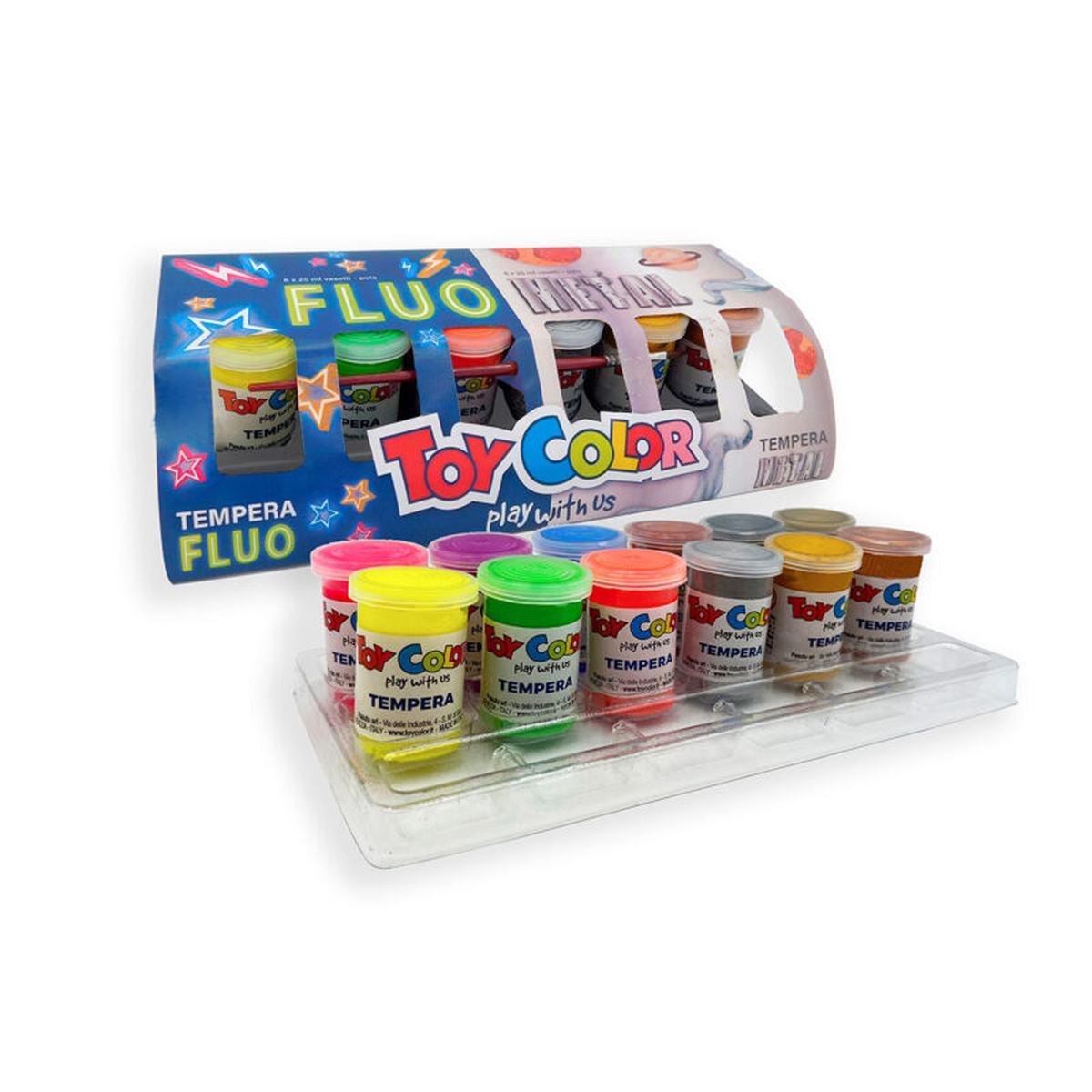 Confezione tempera fluo/metal 6+6 vasetti 25ml