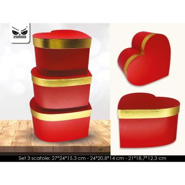 Set 3 scatole regalo cuore c/banda