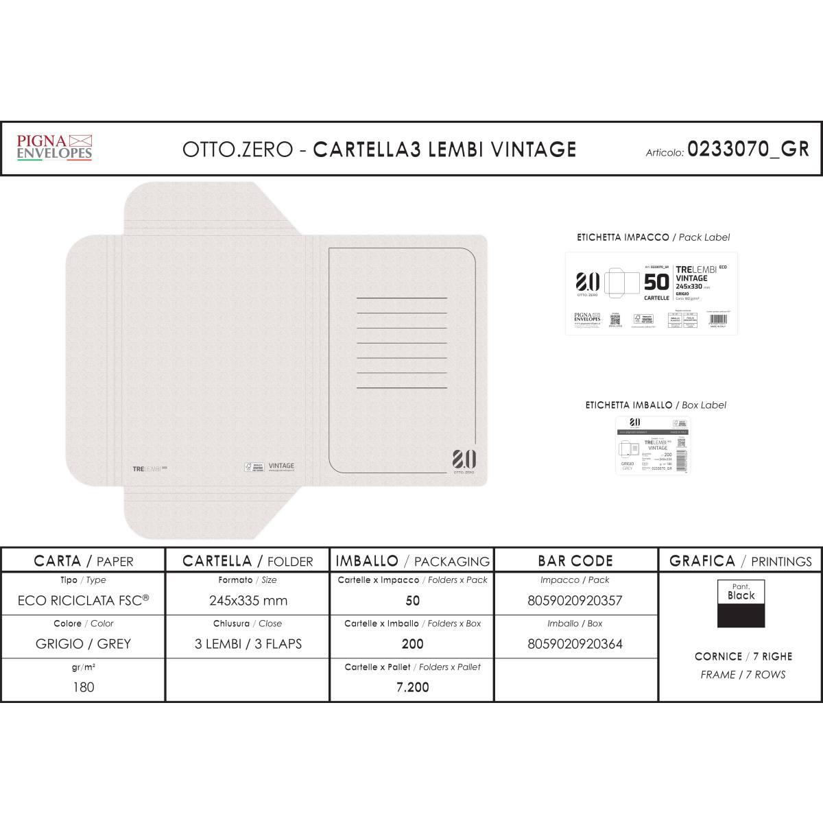Cartella  c/lembi 25x35 vint. pz.50 gr.180 grigio