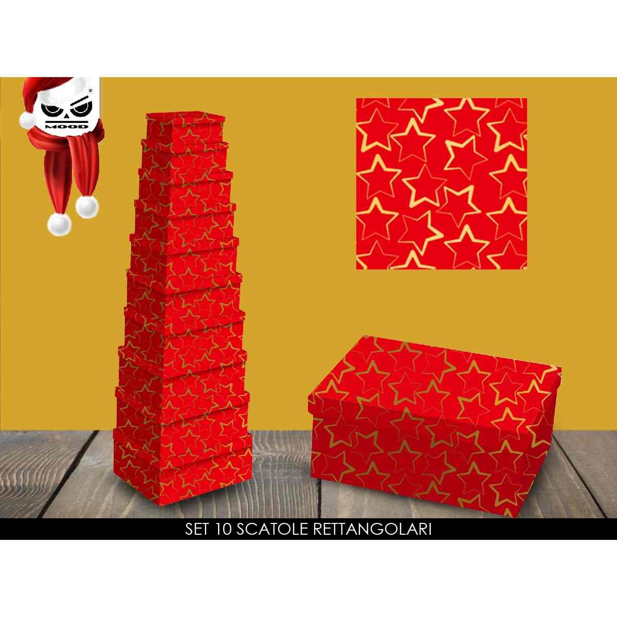 Set 10 scatole rettangolari rossa c/stelle oro